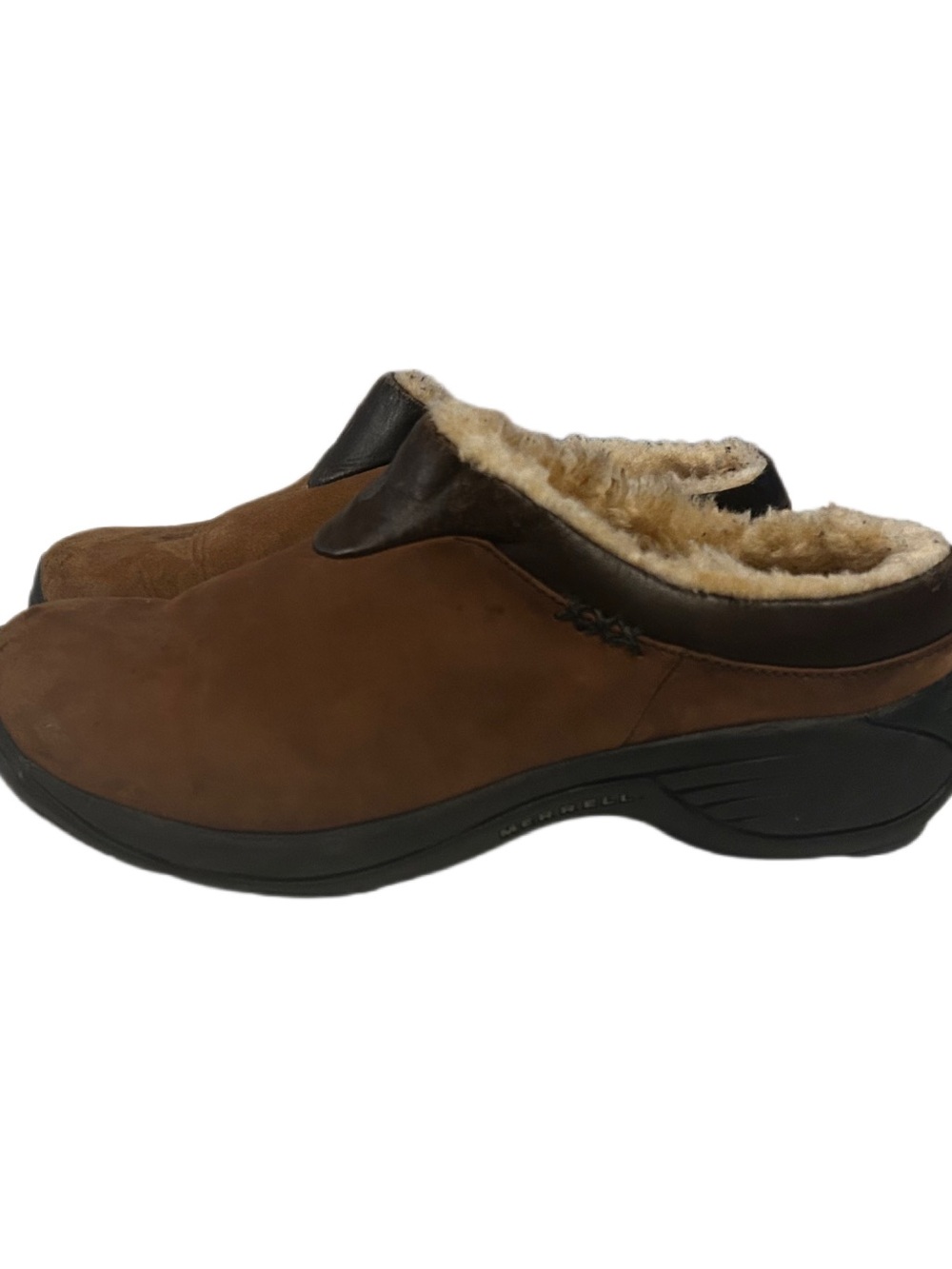 Merrell BroMerrell Brown Suede Fur Lined Clog Mules Slip On Shoes Women's S 10
